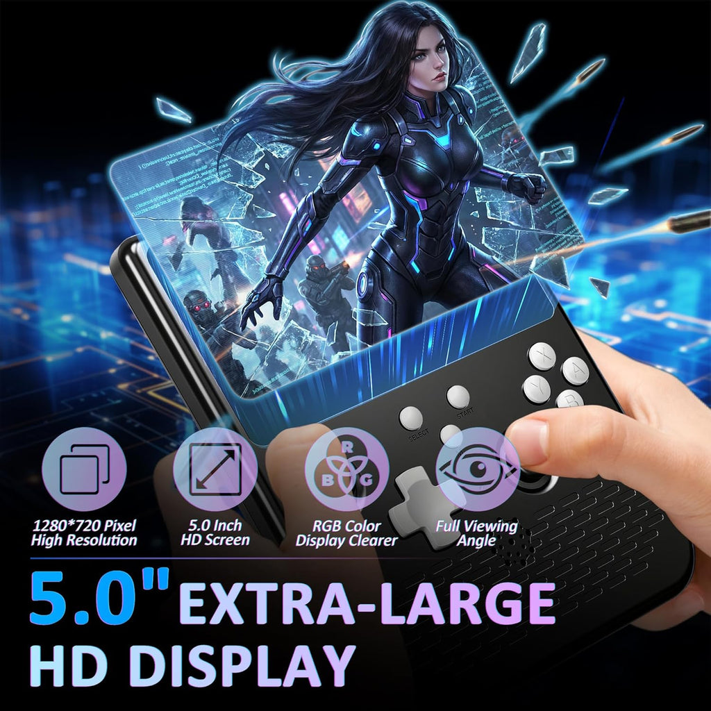 H5 Handheld Game Console, 5.0 Inch IPS HD Screen, Portable Video Arcade Build-in 40000+ Classic Games, 256GB TF Card Support 34+ Emulators with 4000mAh Battery
